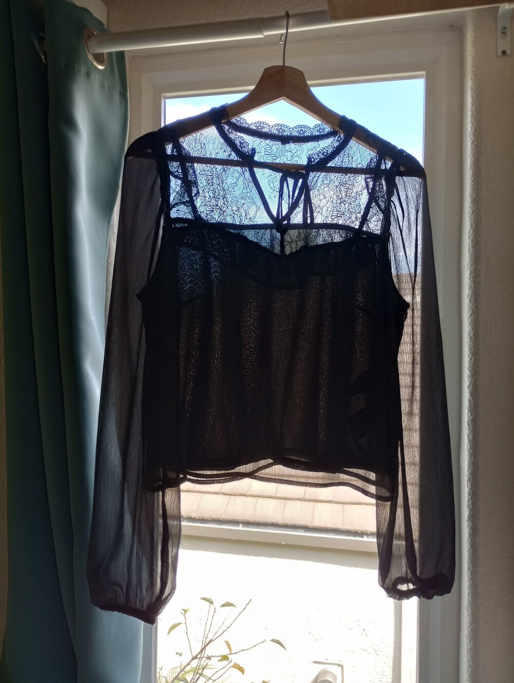 Black Sheer Lace Blouse H&M S